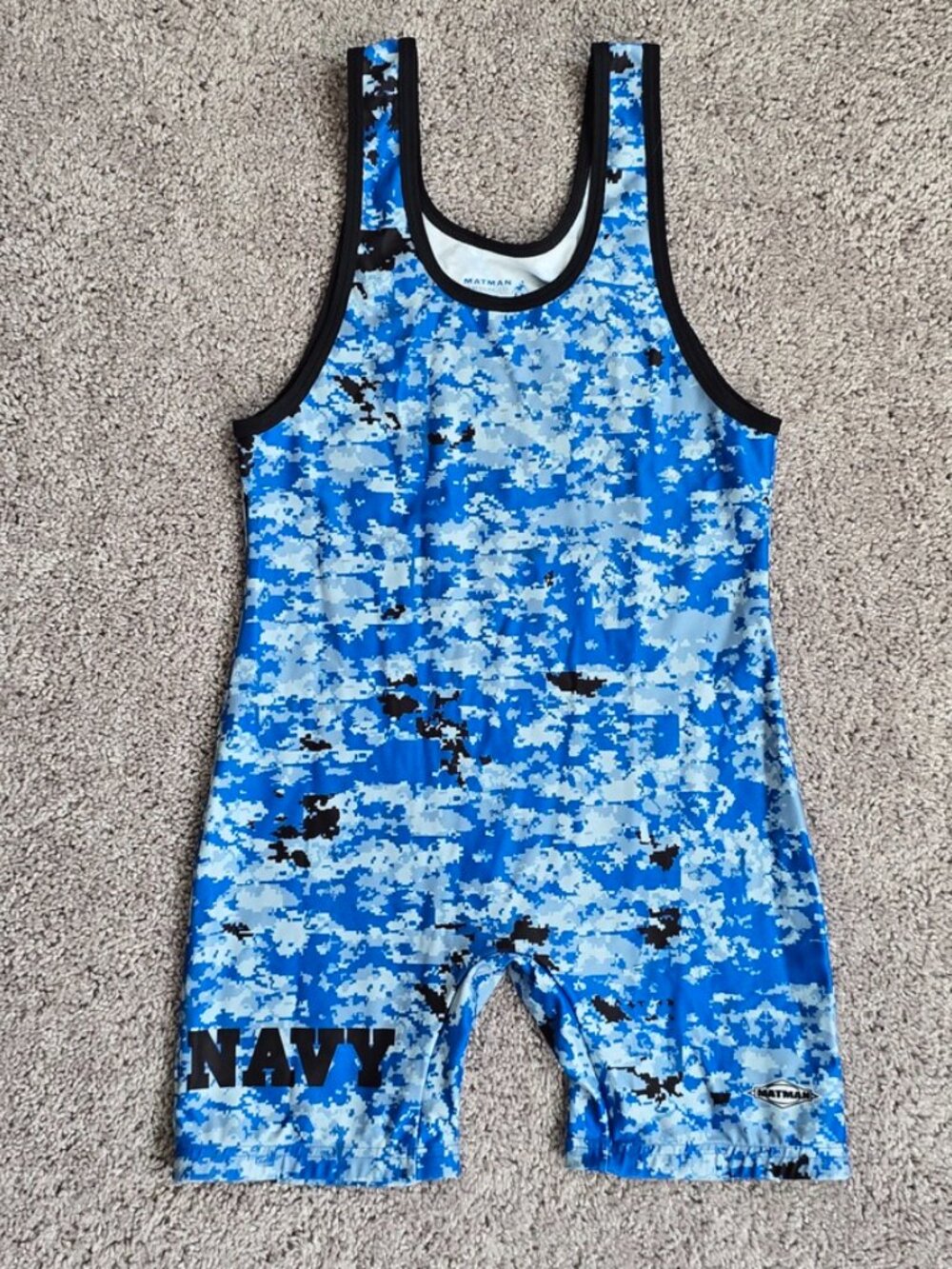 Matman 211 Camo Singlet Series Wrestling Singlet Heavy Duty XS Navy Camo Blue